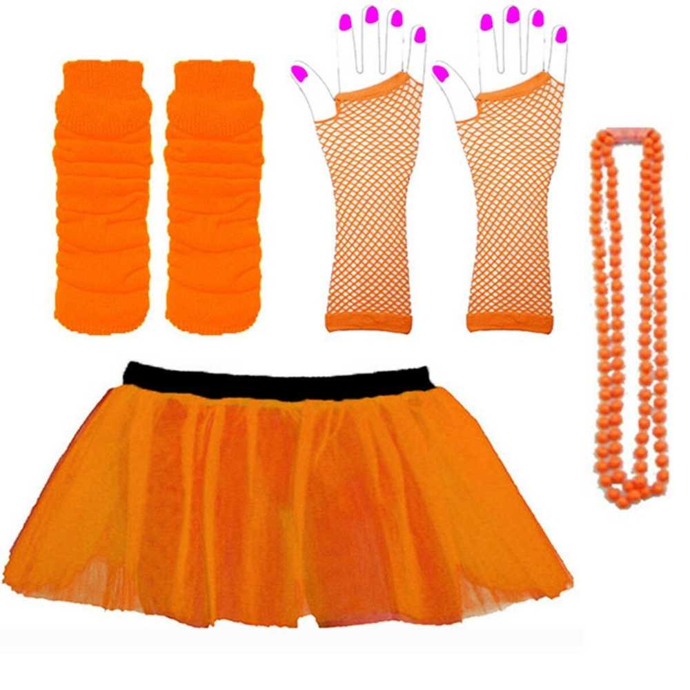 Women's Neon Tutu Skirt, Leg Warmers, Fishnet Gloves & Necklace Beads –  Redstar Fancy Dress
